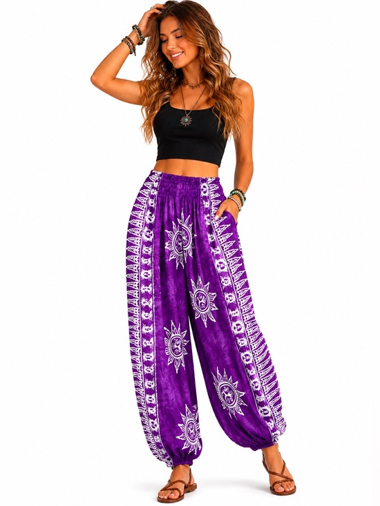 Unbranded Pants - Purple Celestial Harem Aladdin Pants Boho Festival Yoga Hippie Rayon O/S S-M
